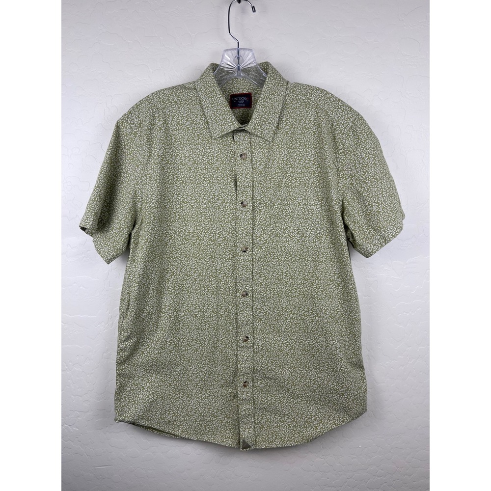 UNTUCKit Mens Slim Fit Short Sleeve Button Down Shirt Green Floral Cotton Large
